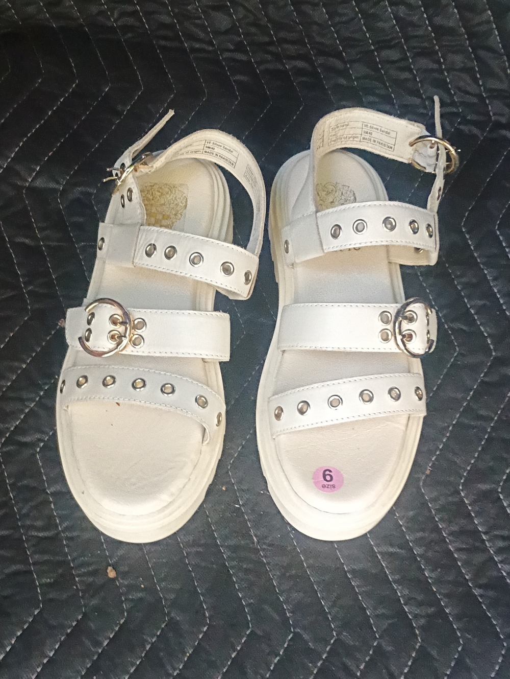 Vince Camuto White Stud-Accent Kids Buckle Sandals